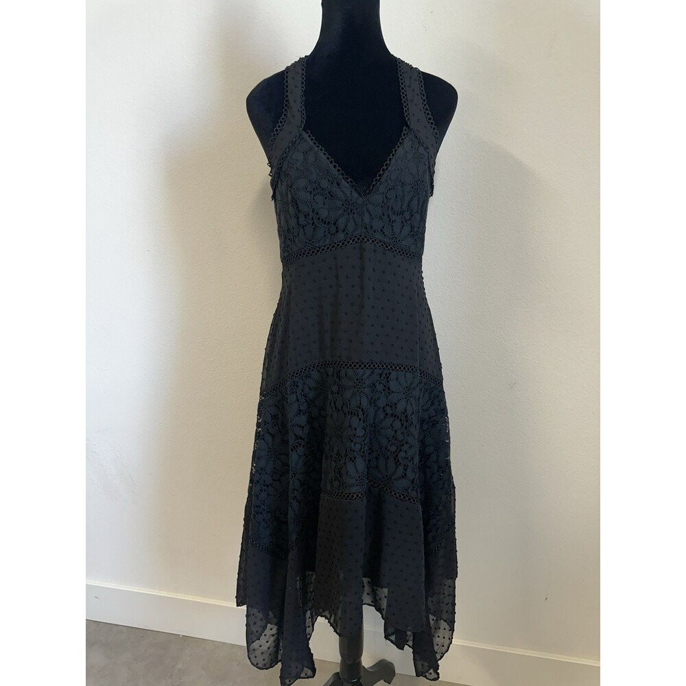 Taylor Black Lace Assymetrical Whimsigoth Boho Eyelet Lace Sleeveless Dress Sz 4